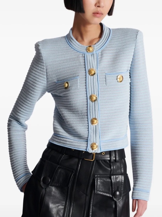 Balmain Sweaters - NWT New Balmain Buttoned Striped Knit Crop Cardigan Size 36